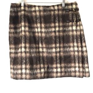Pendleton plaid wool mohair wrap skirt size 18 petite brown cream